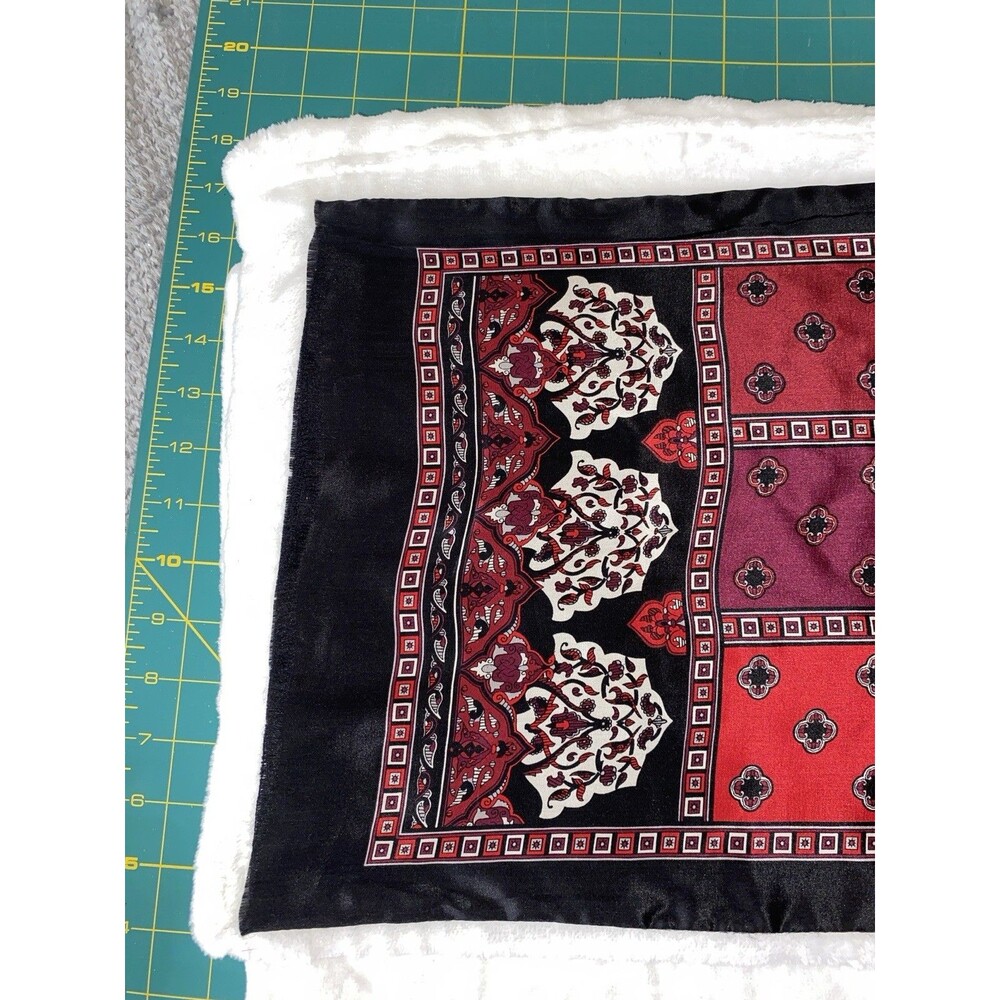 Vintage Red and Black Patterned Silk Scarf - Picture 3 of 16